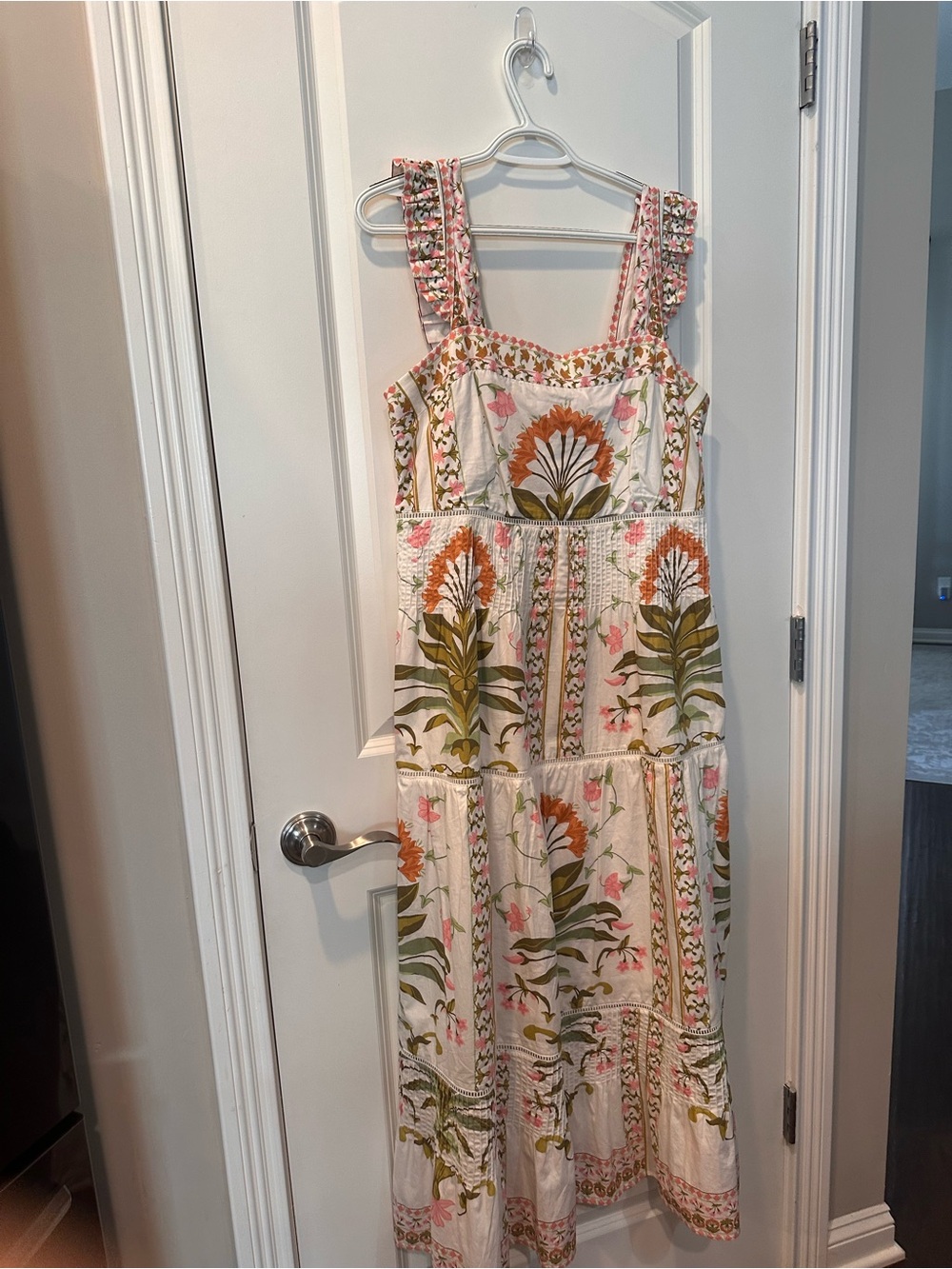 Floral Tiered Mixi Dress in Cream and Olive